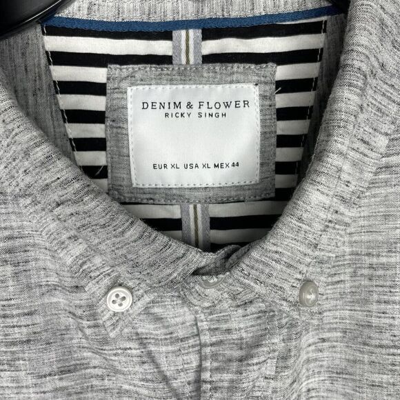 DENIM & FLOWER Shirt Mens XL Button-Down Gray Crosshatch Cotton Lyocell Blend - Picture 7 of 10